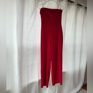 Red, strapless, formal romper